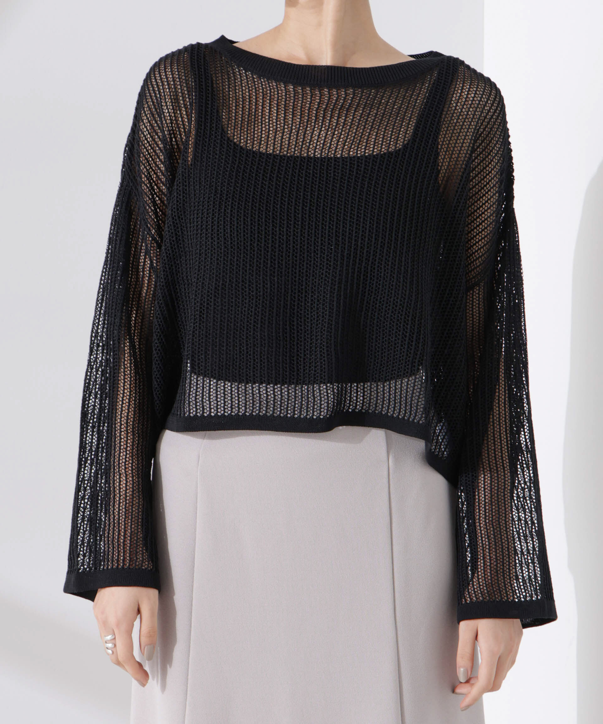 nano･universe「クロップドメッシュニットトップス」|ニット・セーター|