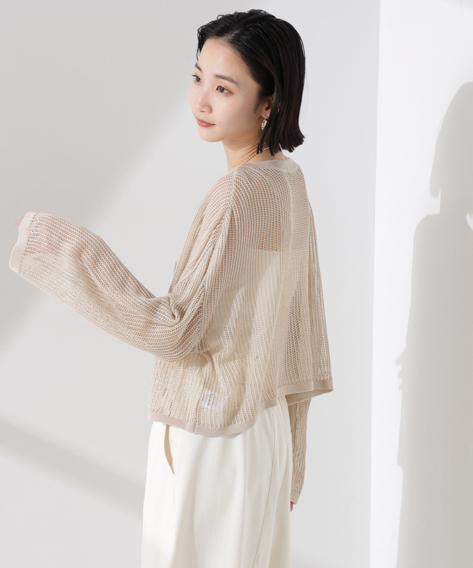 nano･universe「クロップドメッシュニットトップス」|ニット・セーター|