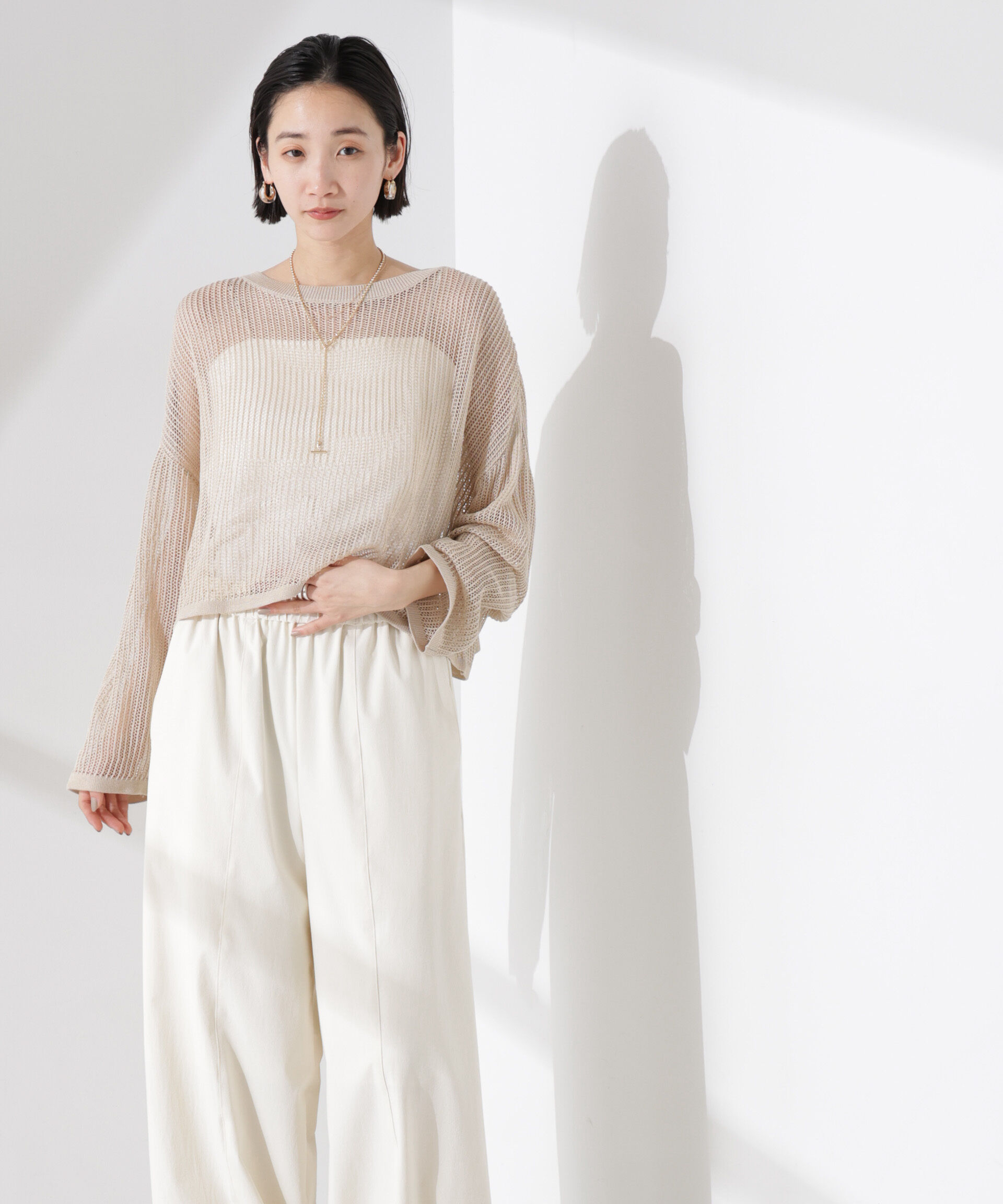 nano･universe「クロップドメッシュニットトップス」|ニット・セーター|