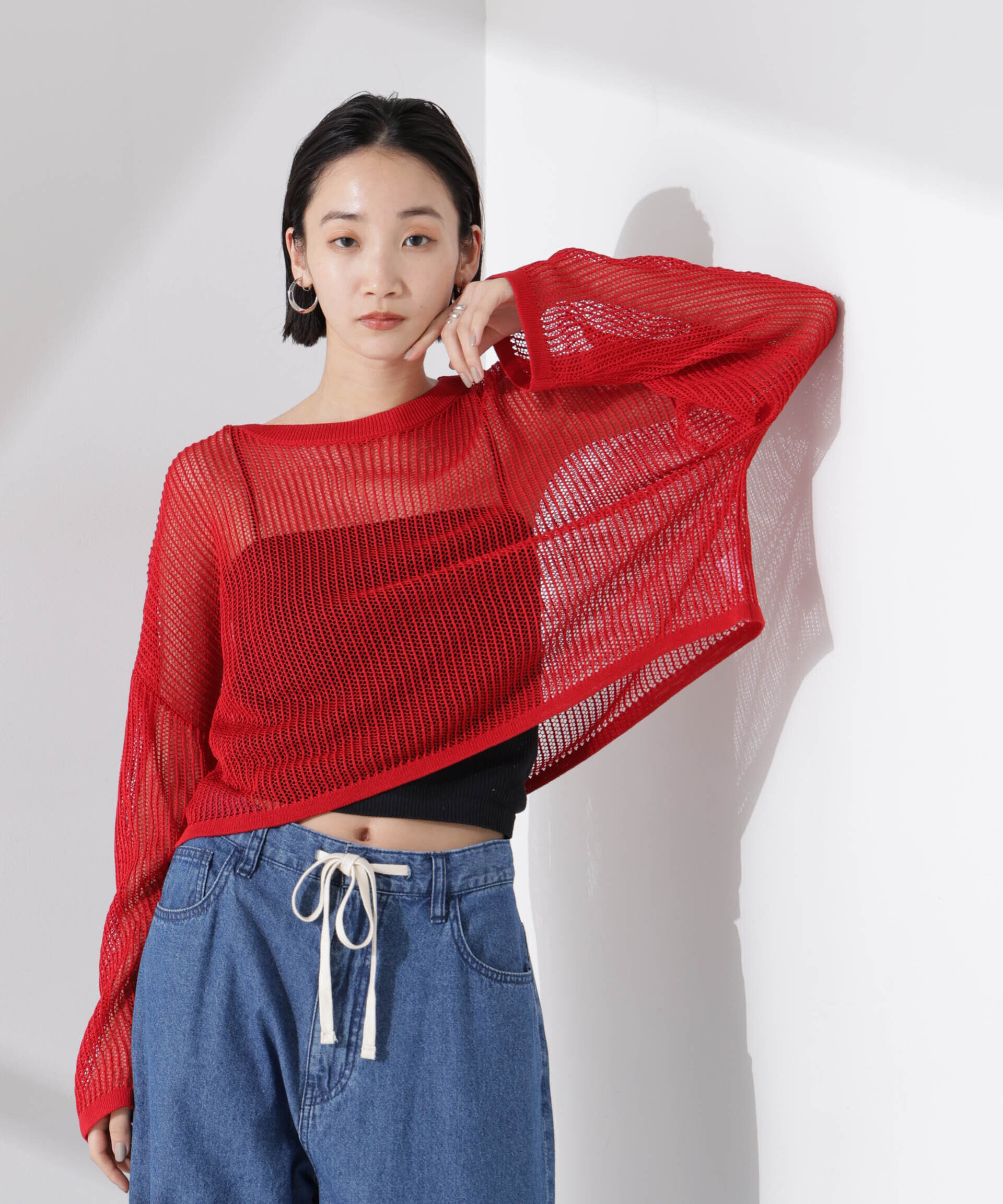 nano･universe「クロップドメッシュニットトップス」|ニット・セーター|