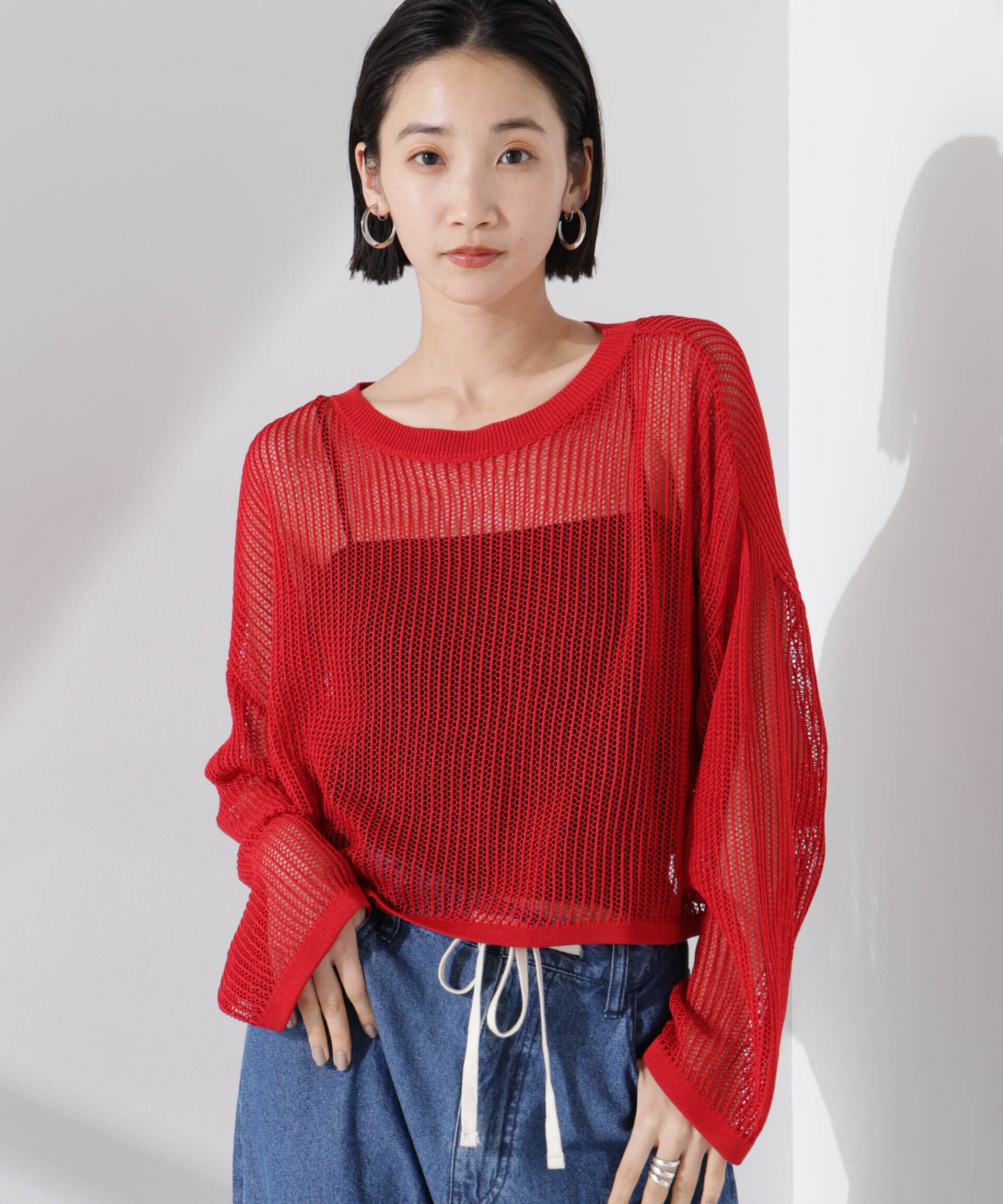 nano･universe「クロップドメッシュニットトップス」|ニット・セーター|