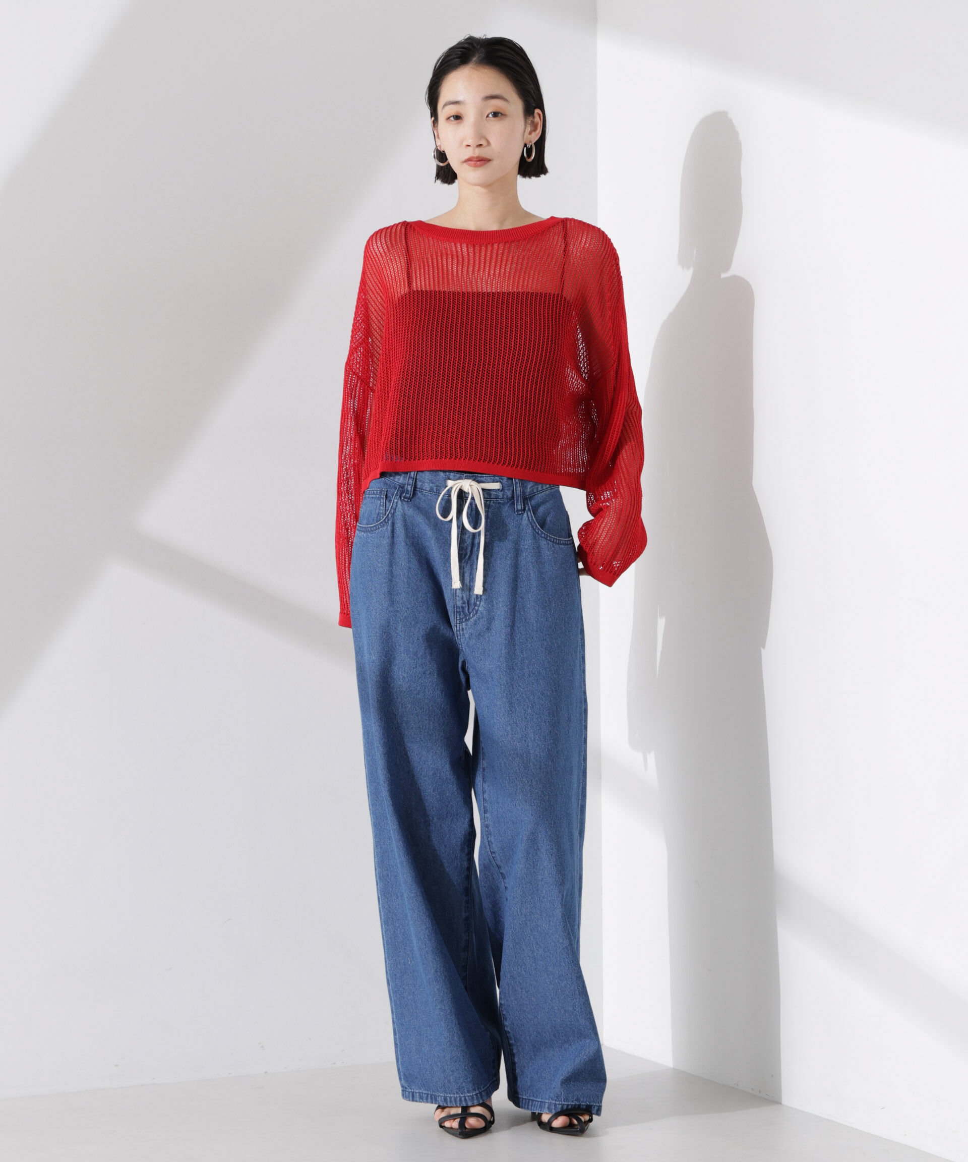 nano･universe「クロップドメッシュニットトップス」|ニット・セーター|