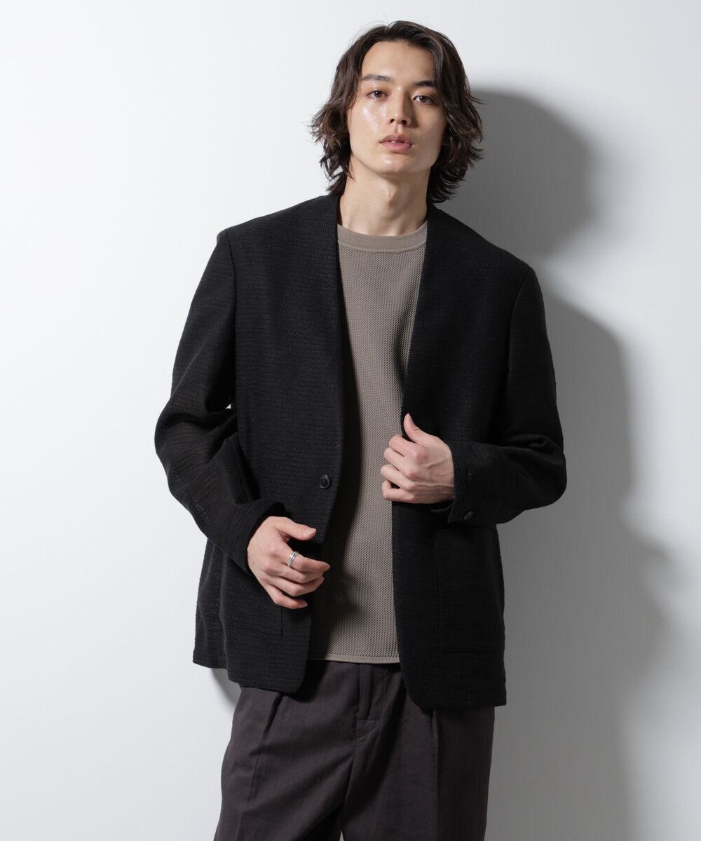 nano･universe「スラブラメ ノーカラージャケット」|テーラードジャケット|