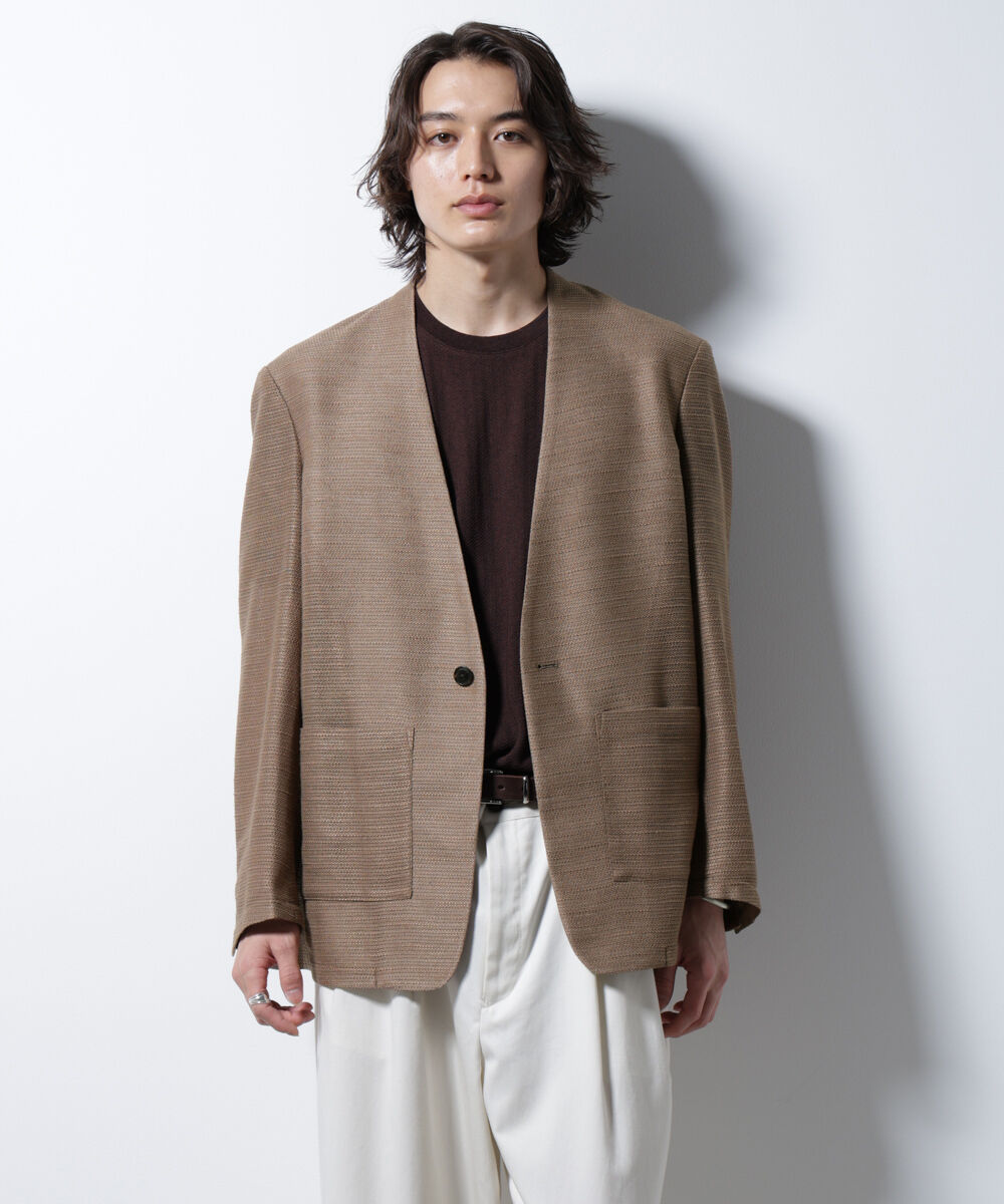 nano･universe「スラブラメ ノーカラージャケット」|テーラードジャケット|