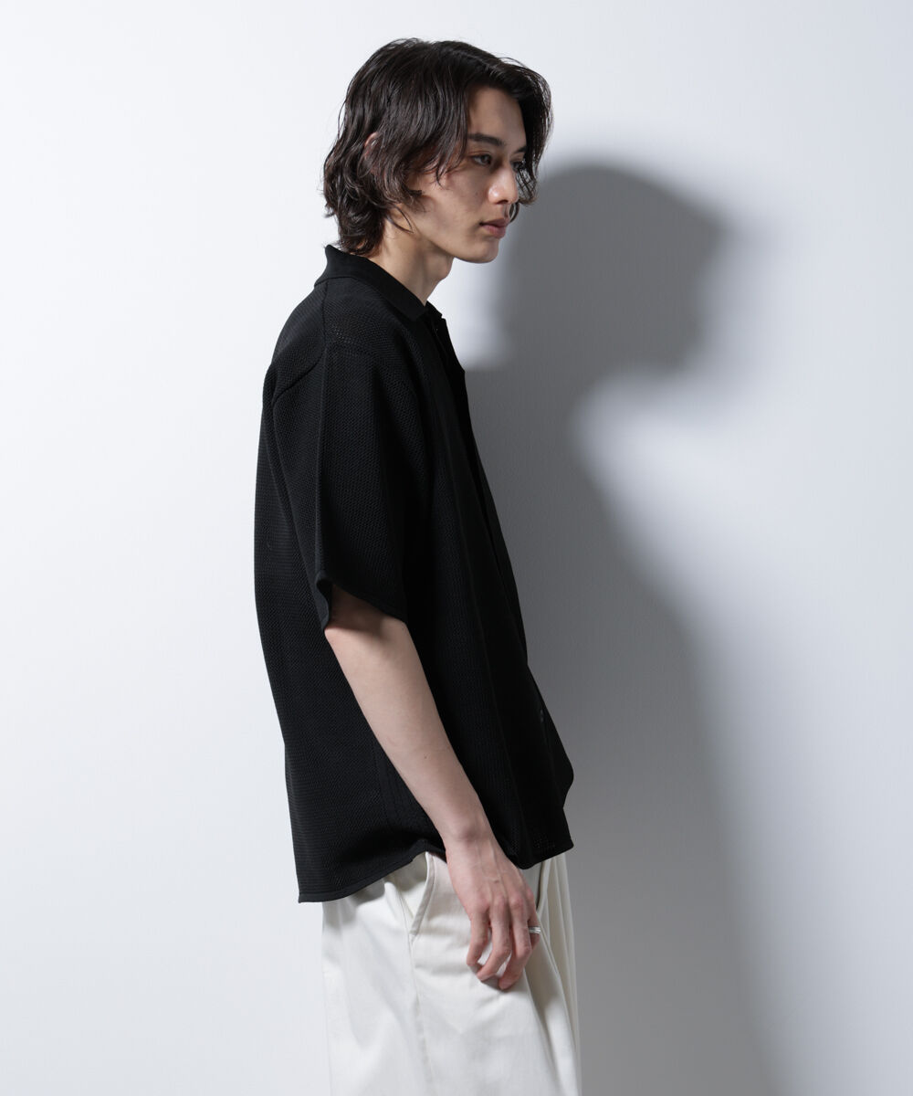 nano･universe「スポンディッシュ メッシュオープンカラーニットシャツ」|ニット・セーター|
