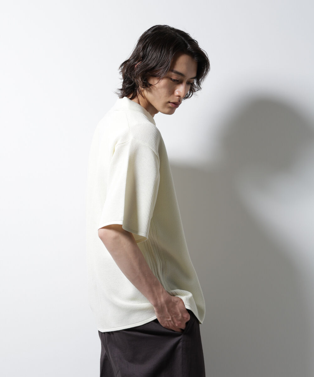 nano･universe「スポンディッシュ メッシュオープンカラーニットシャツ」|ニット・セーター|