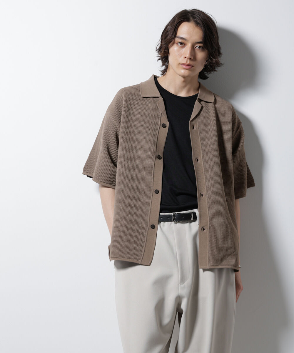 nano･universe「スポンディッシュ メッシュオープンカラーニットシャツ」|ニット・セーター|