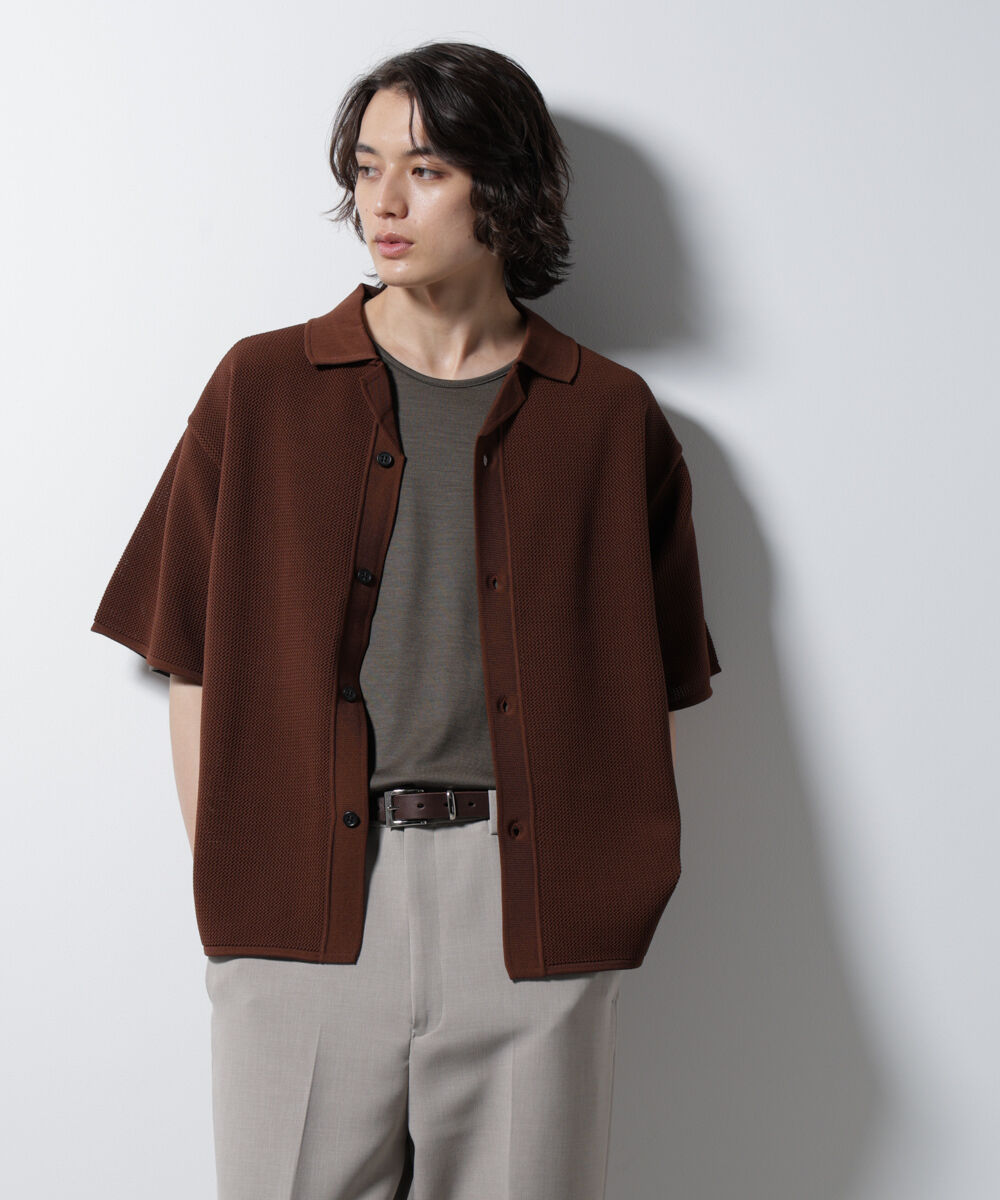 nano･universe「スポンディッシュ メッシュオープンカラーニットシャツ」|ニット・セーター|