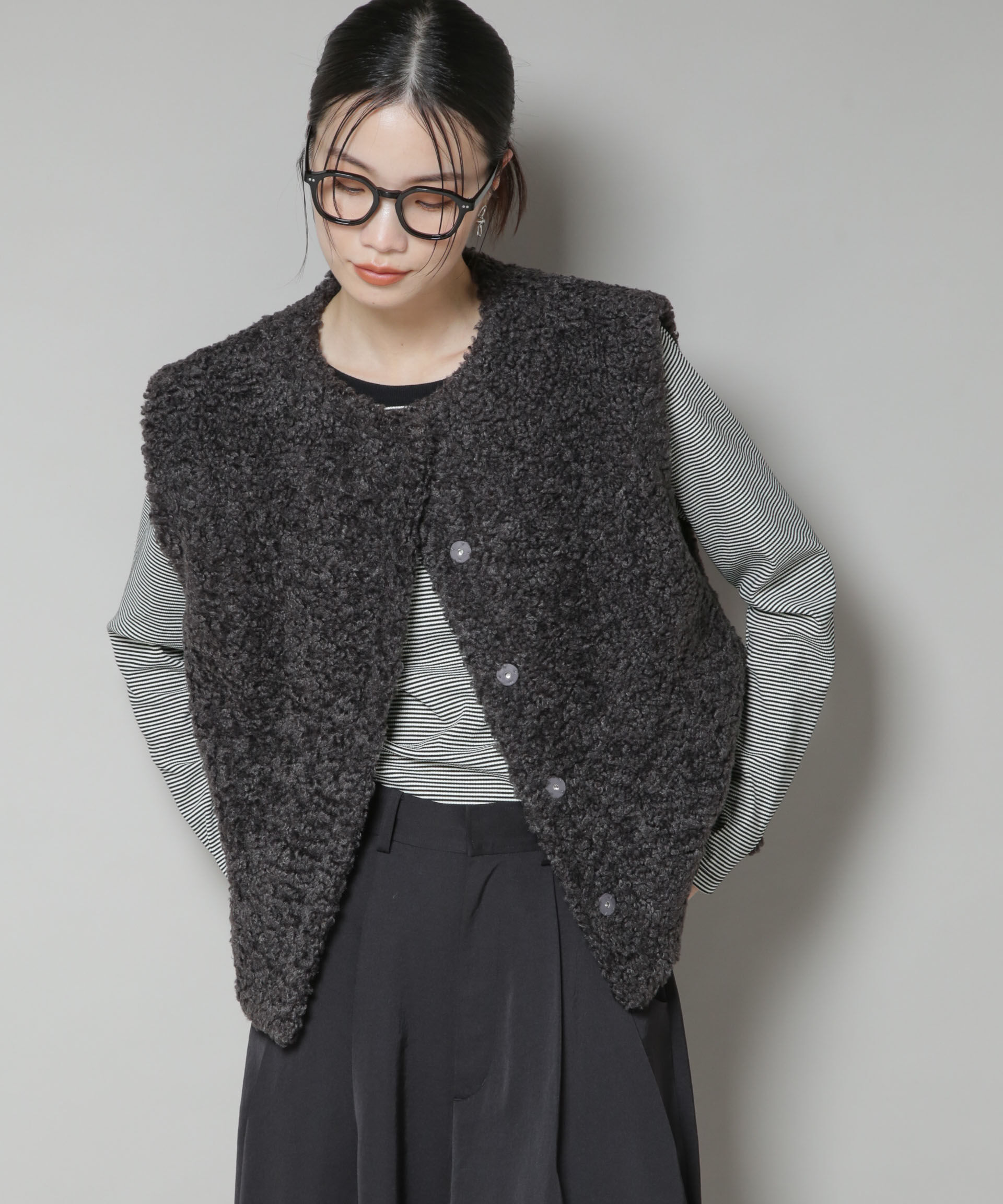 nano･universe「カーリングフェイクファージレ」|テーラードジャケット|D.グレー2