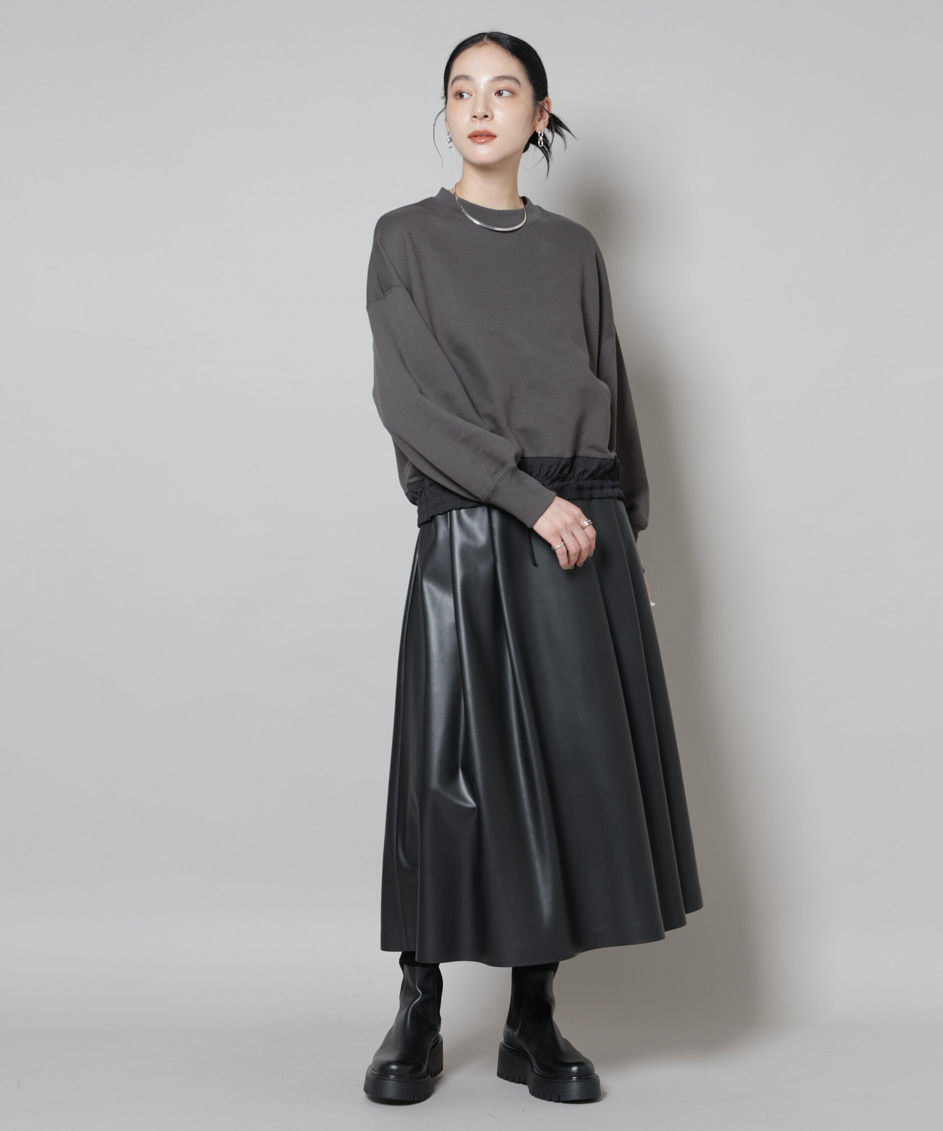 nano･universe「ブロード切替クルーネック裏毛トップス」|Tシャツ・カットソー|