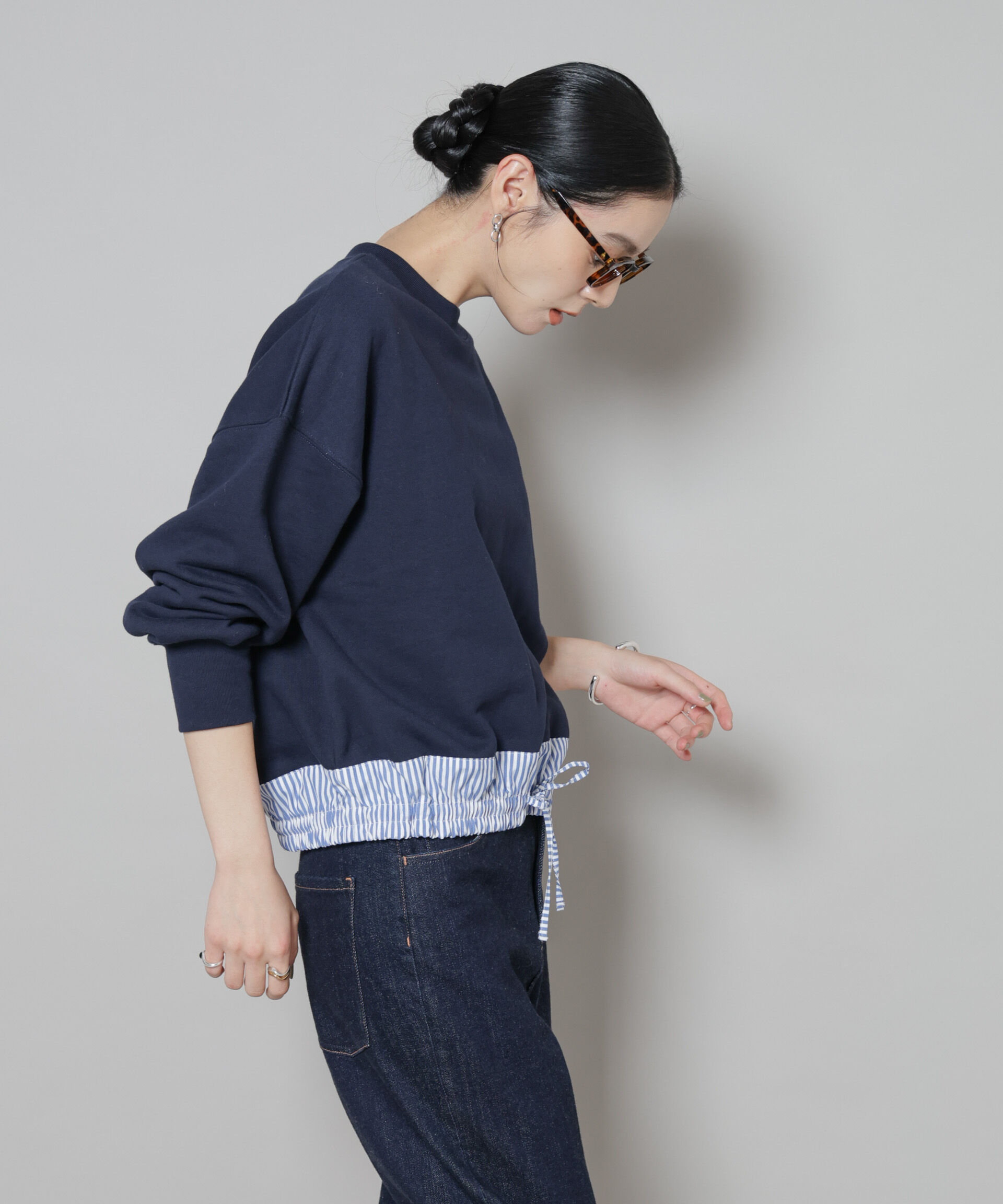 nano･universe「ブロード切替クルーネック裏毛トップス」|Tシャツ・カットソー|