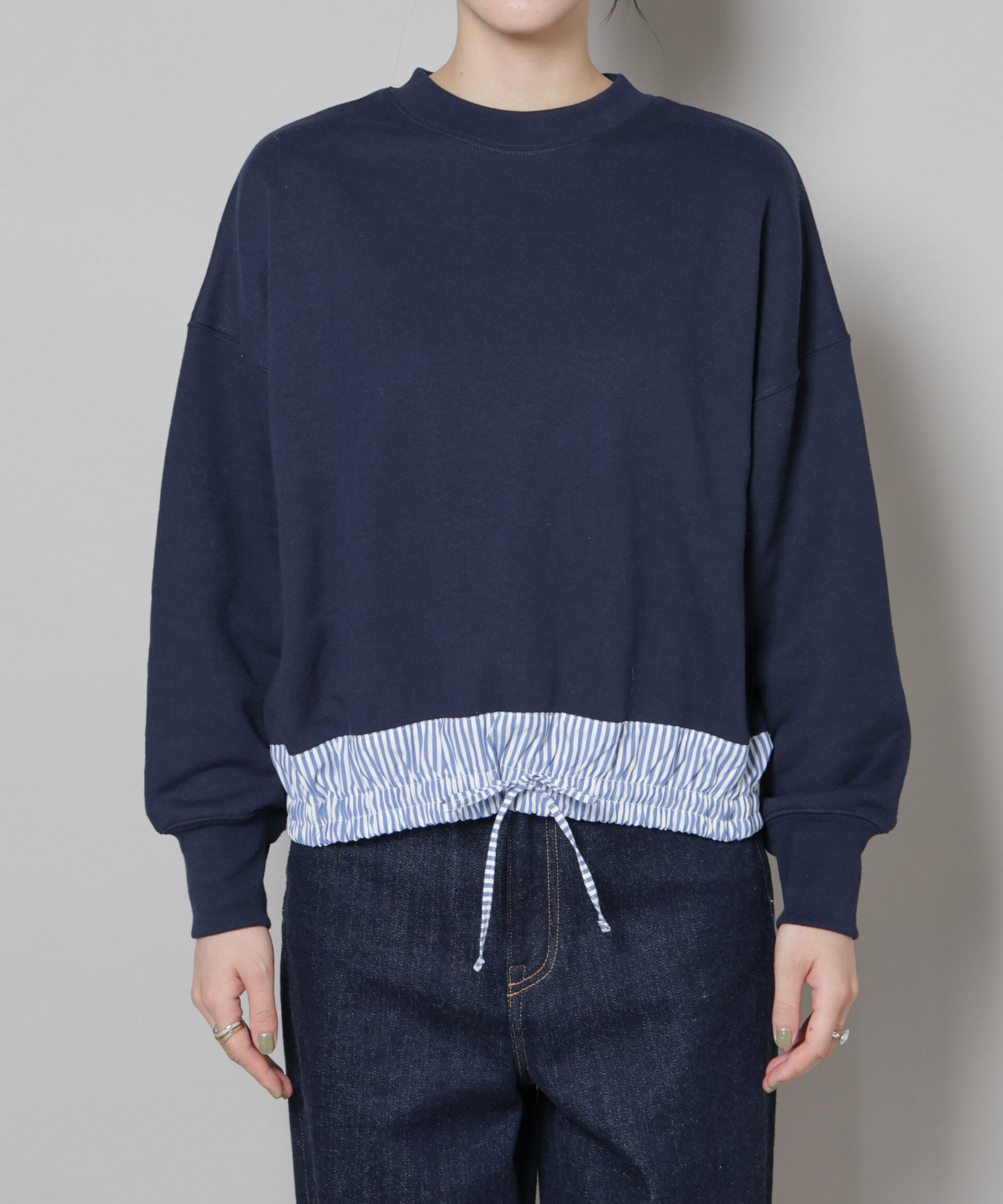 nano･universe「ブロード切替クルーネック裏毛トップス」|Tシャツ・カットソー|