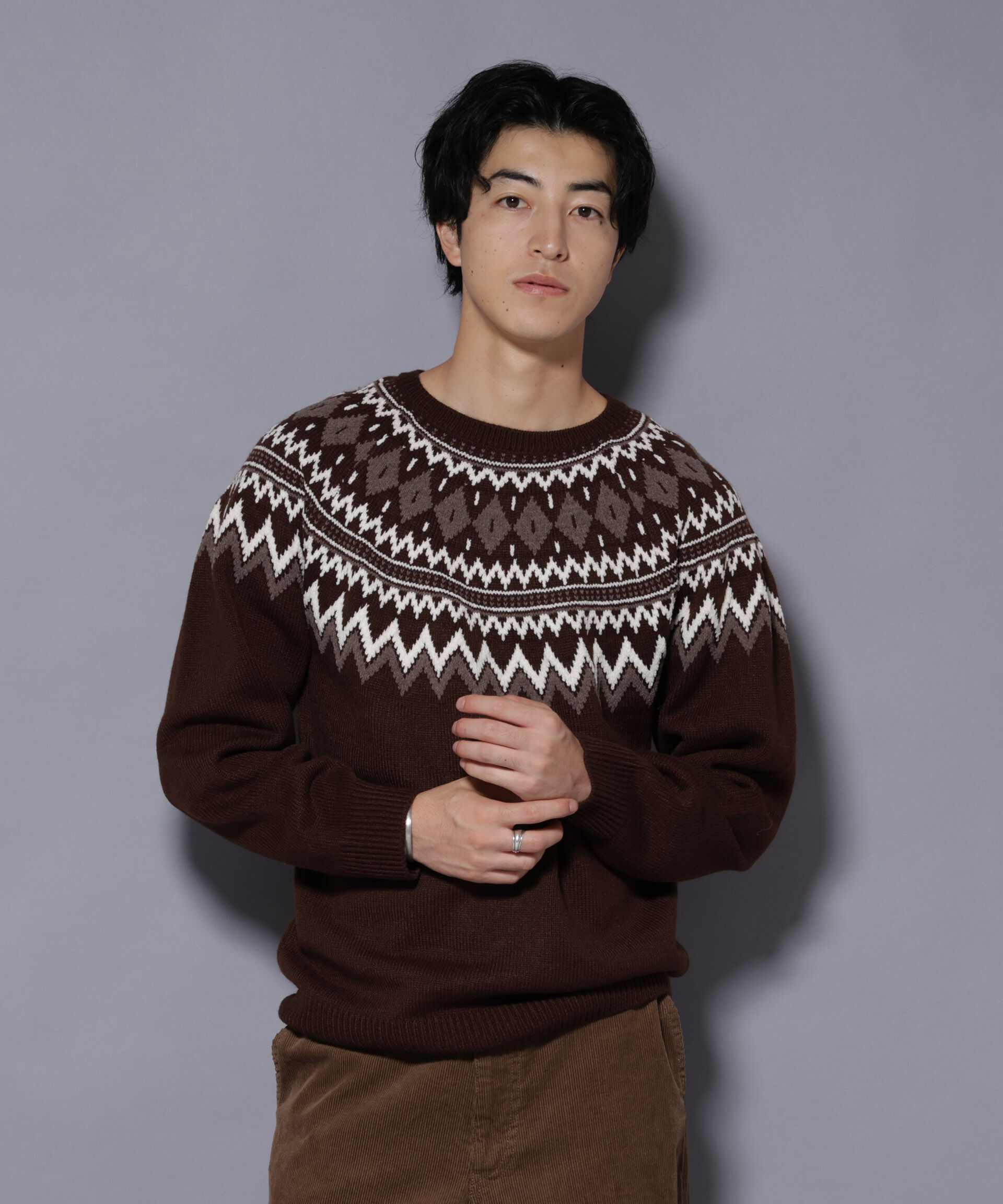 nano･universe「モールヤーンノルディックニット」|ニット・セーター|ブラウン