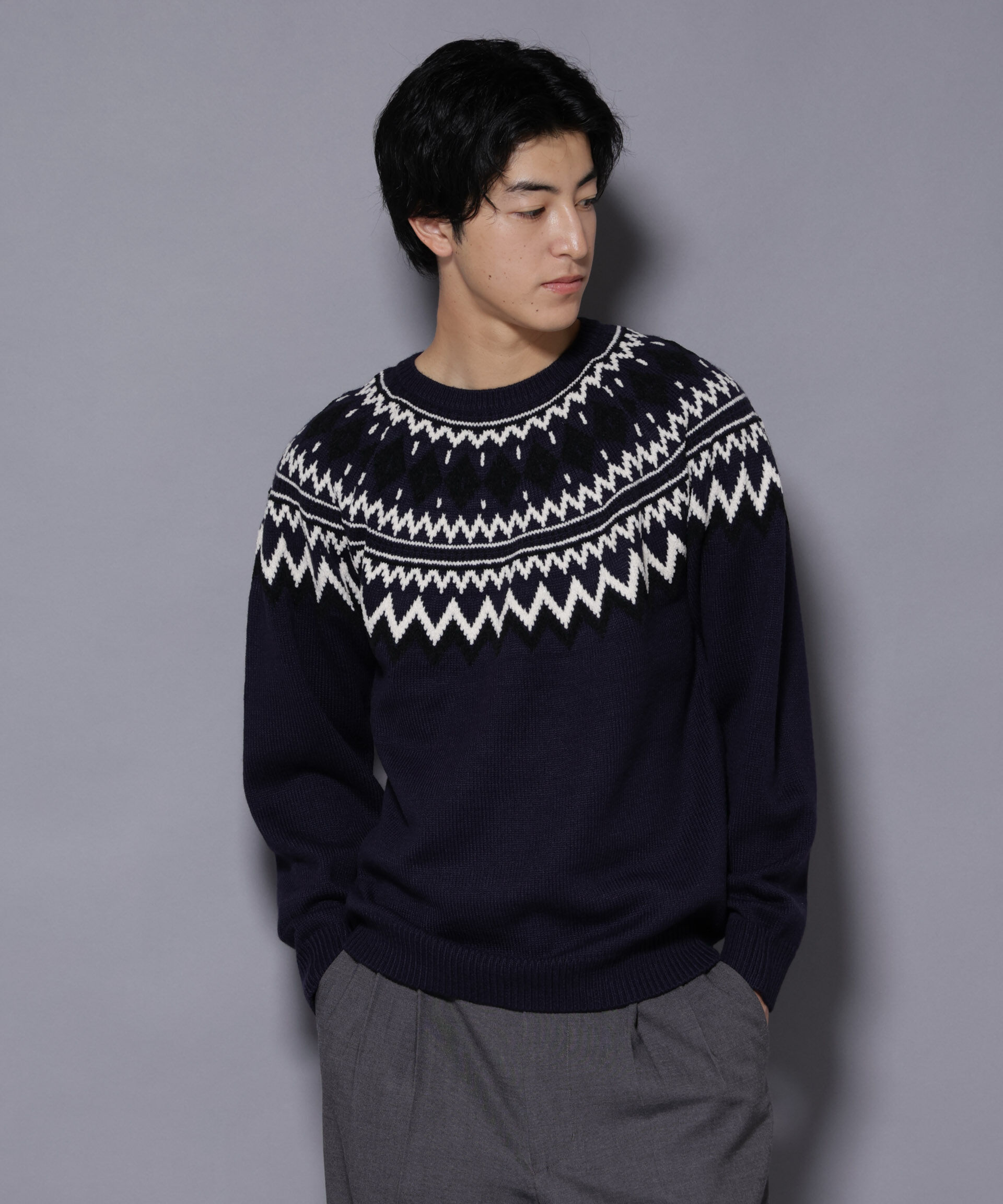 nano･universe「モールヤーンノルディックニット」|ニット・セーター|ネイビー