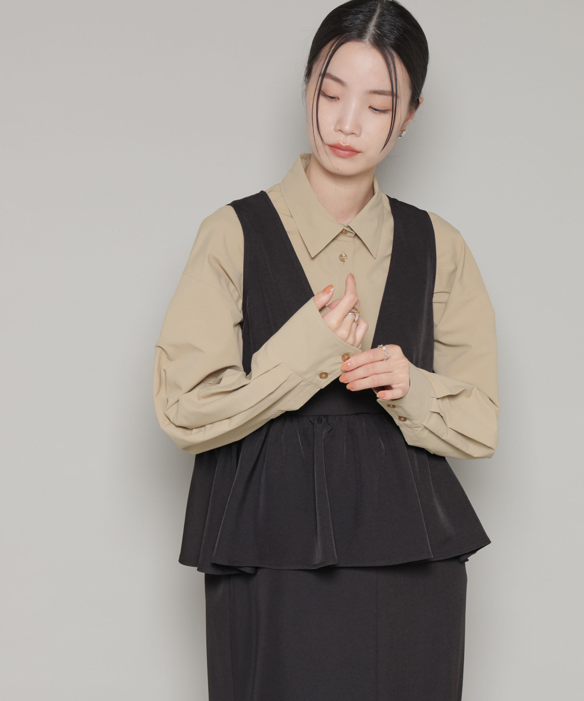 nano･universe「コットンライクタイプライターベーシックシャツ」|シャツ・ブラウス|ベージュ