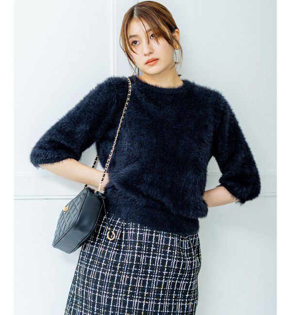 組曲「ナイロンファー半袖プルオーバー」|ニット・セーター|ブラック系