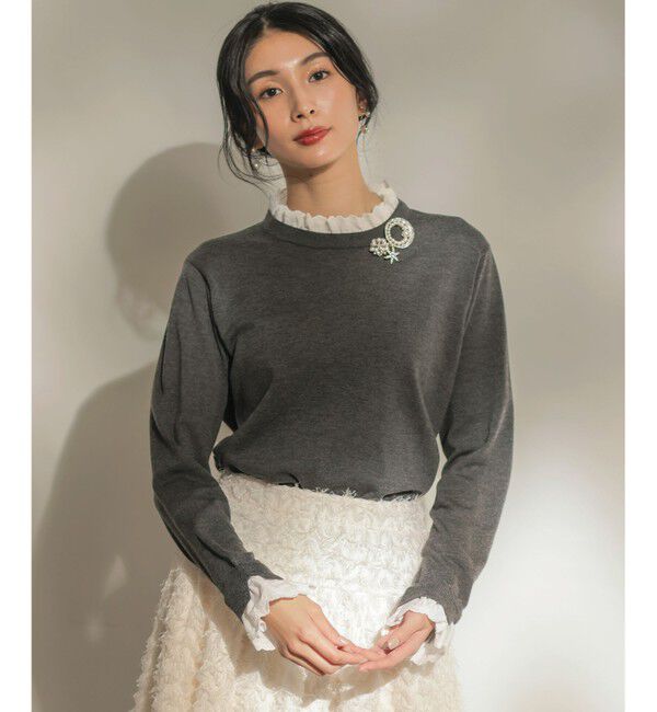 組曲「【WEB限定】レースフリルスタンド ニット」|ニット・セーター|グレー系