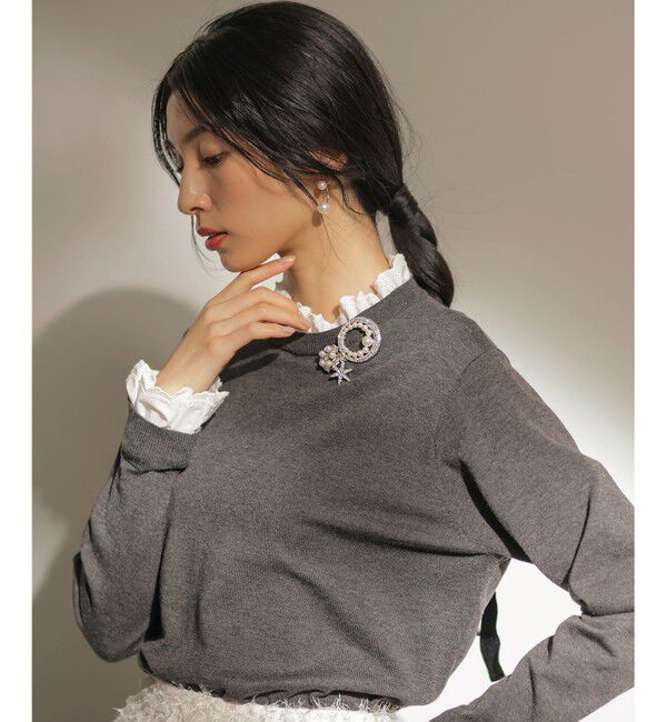 組曲「【WEB限定】レースフリルスタンド ニット」|ニット・セーター|