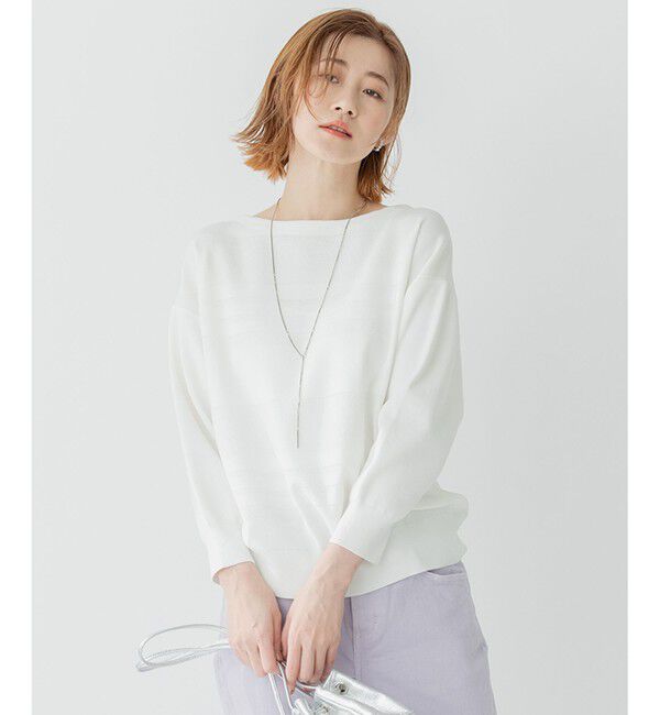 23区「【洗える】ラスターコットンポリエステル ニット」|ニット・セーター|アイボリー系