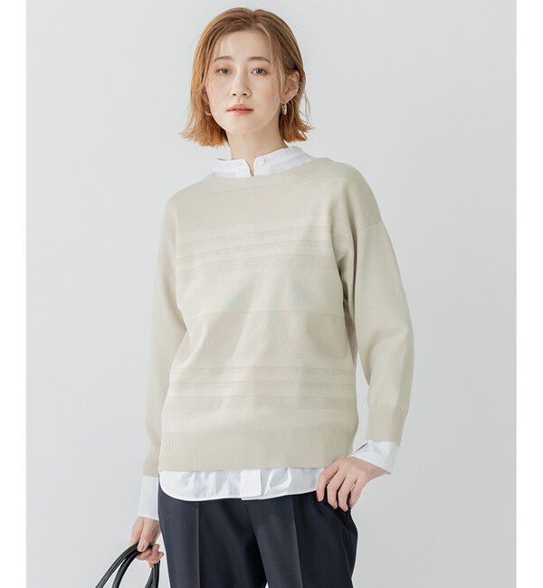23区「【洗える】ラスターコットンポリエステル ニット」|ニット・セーター|ベージュ系