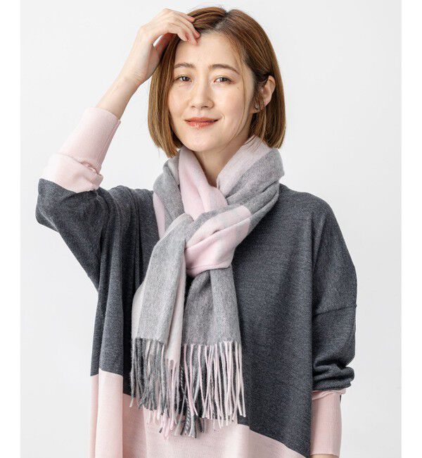 23区「カシミヤ チェック マフラー」|マフラー|ピンク系