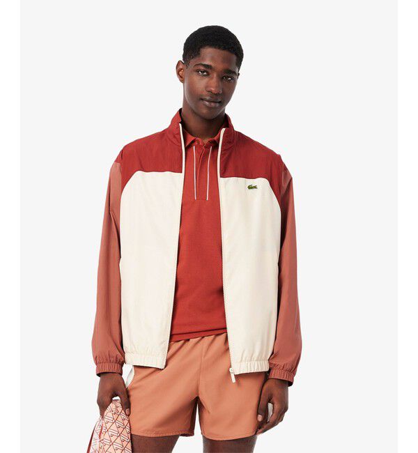 LACOSTE「トリコカラーリング撥水トラックジャケット」|ブルゾン・スタジャン|レッド