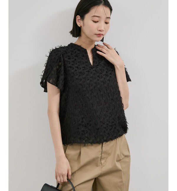 VIS「チューリップスリーブジャガードスキッパーブラウス」|シャツ・ブラウス|ブラック(01)