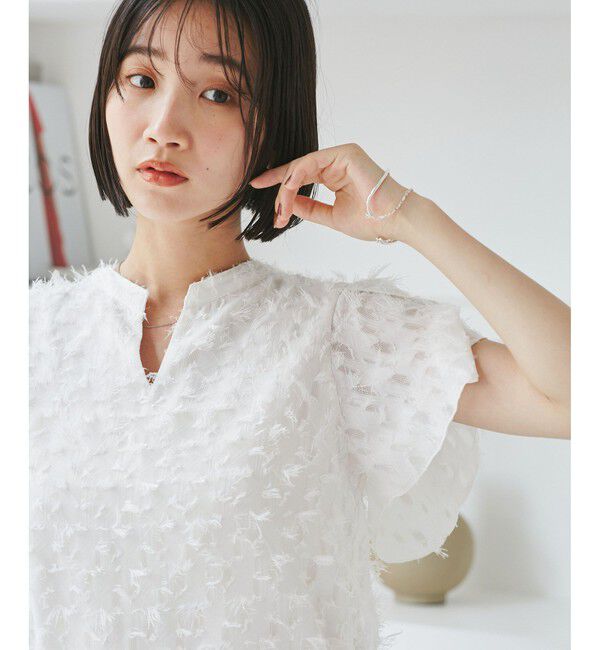 VIS「チューリップスリーブジャガードスキッパーブラウス」|シャツ・ブラウス|