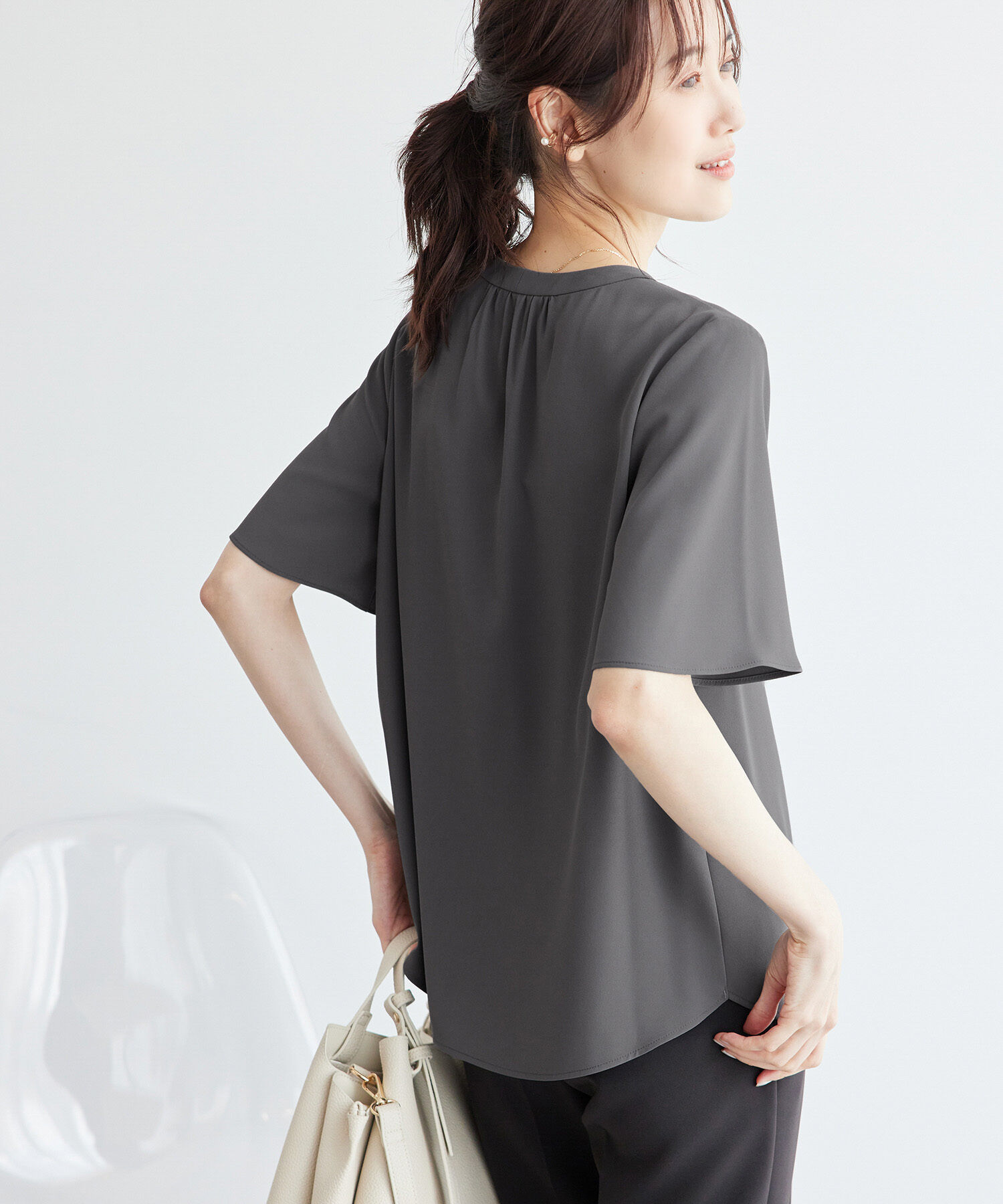 Rope&rsquo;Picnic「2サイズ展開/メタルボタンリボンタイハーフスリーブブラウス」|シャツ・ブラウス|