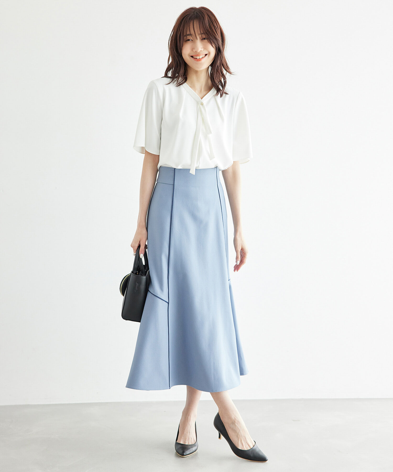 Rope&rsquo;Picnic「2サイズ展開/メタルボタンリボンタイハーフスリーブブラウス」|シャツ・ブラウス|