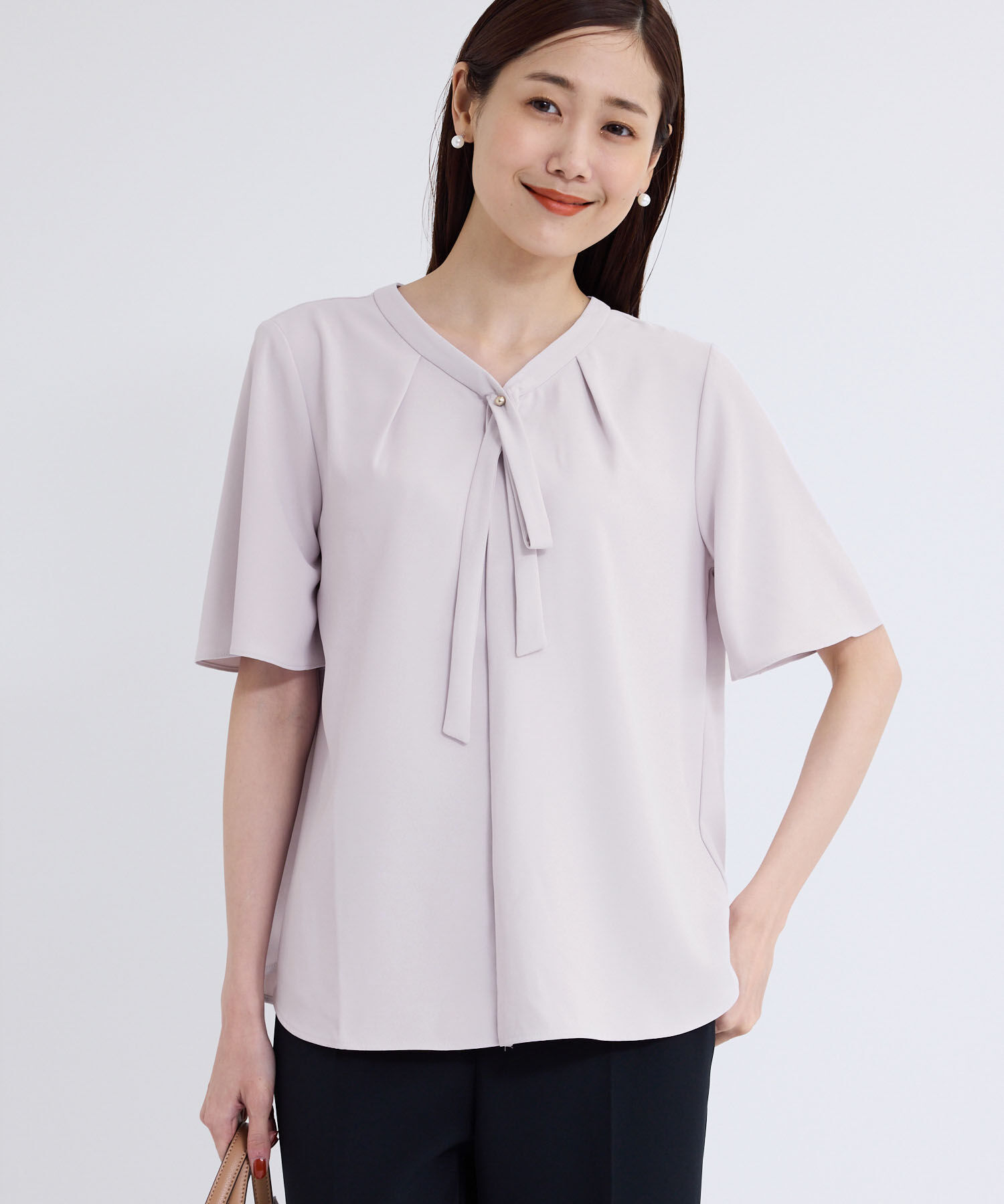 Rope&rsquo;Picnic「2サイズ展開/メタルボタンリボンタイハーフスリーブブラウス」|シャツ・ブラウス|ピンク(63)