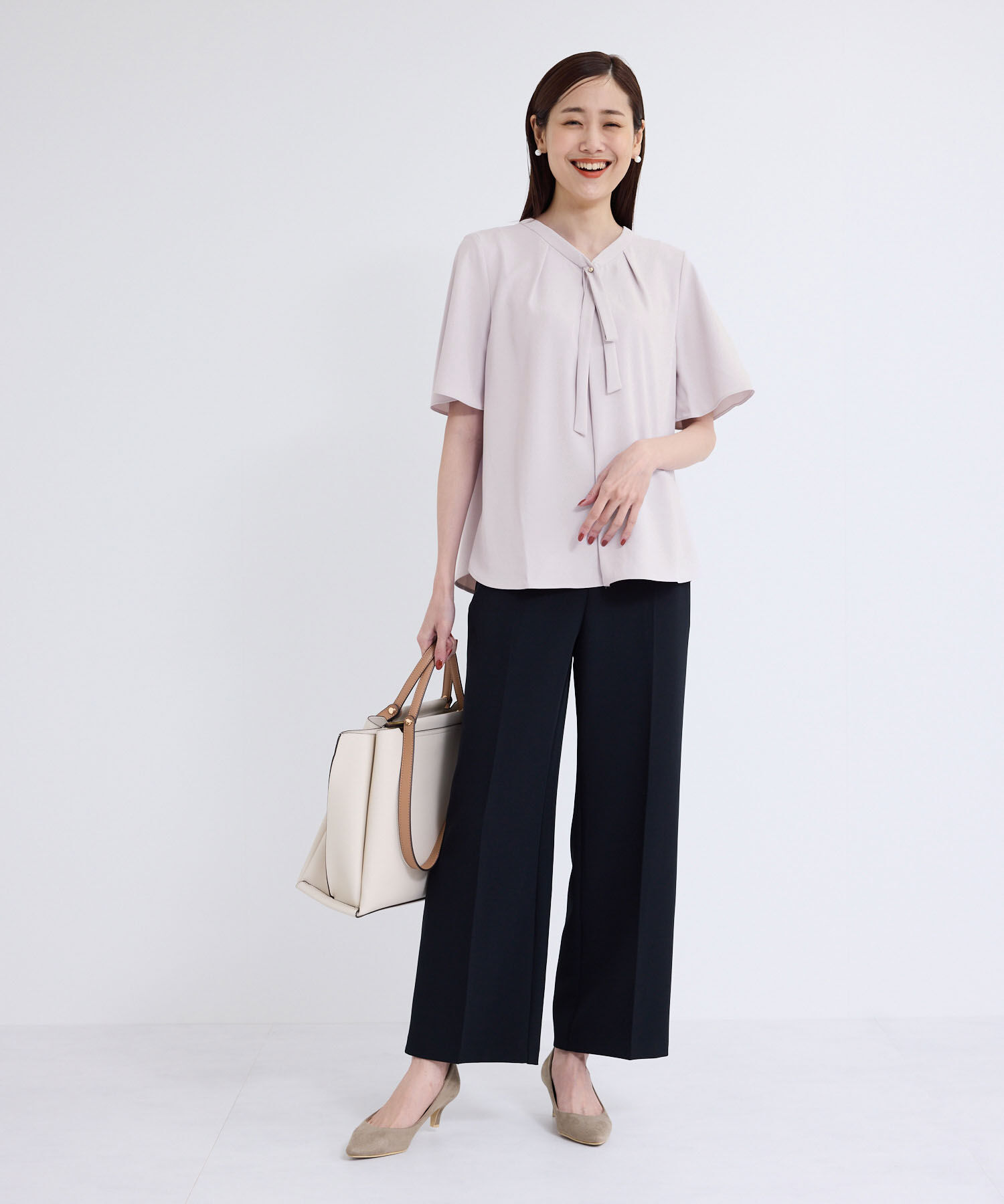 Rope&rsquo;Picnic「2サイズ展開/メタルボタンリボンタイハーフスリーブブラウス」|シャツ・ブラウス|