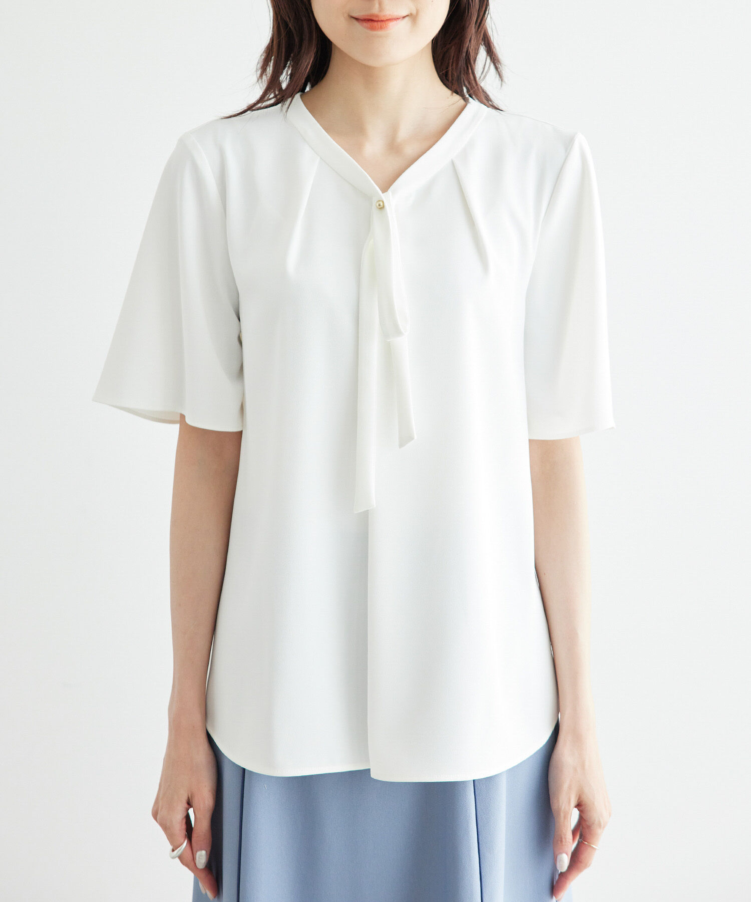 Rope&rsquo;Picnic「2サイズ展開/メタルボタンリボンタイハーフスリーブブラウス」|シャツ・ブラウス|