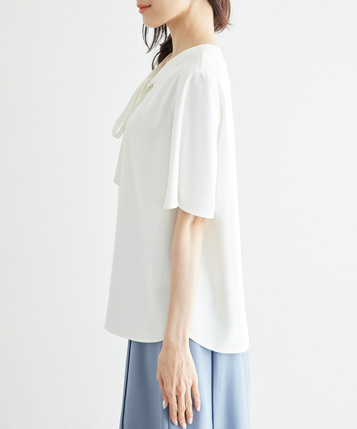 Rope&rsquo;Picnic「2サイズ展開/メタルボタンリボンタイハーフスリーブブラウス」|シャツ・ブラウス|