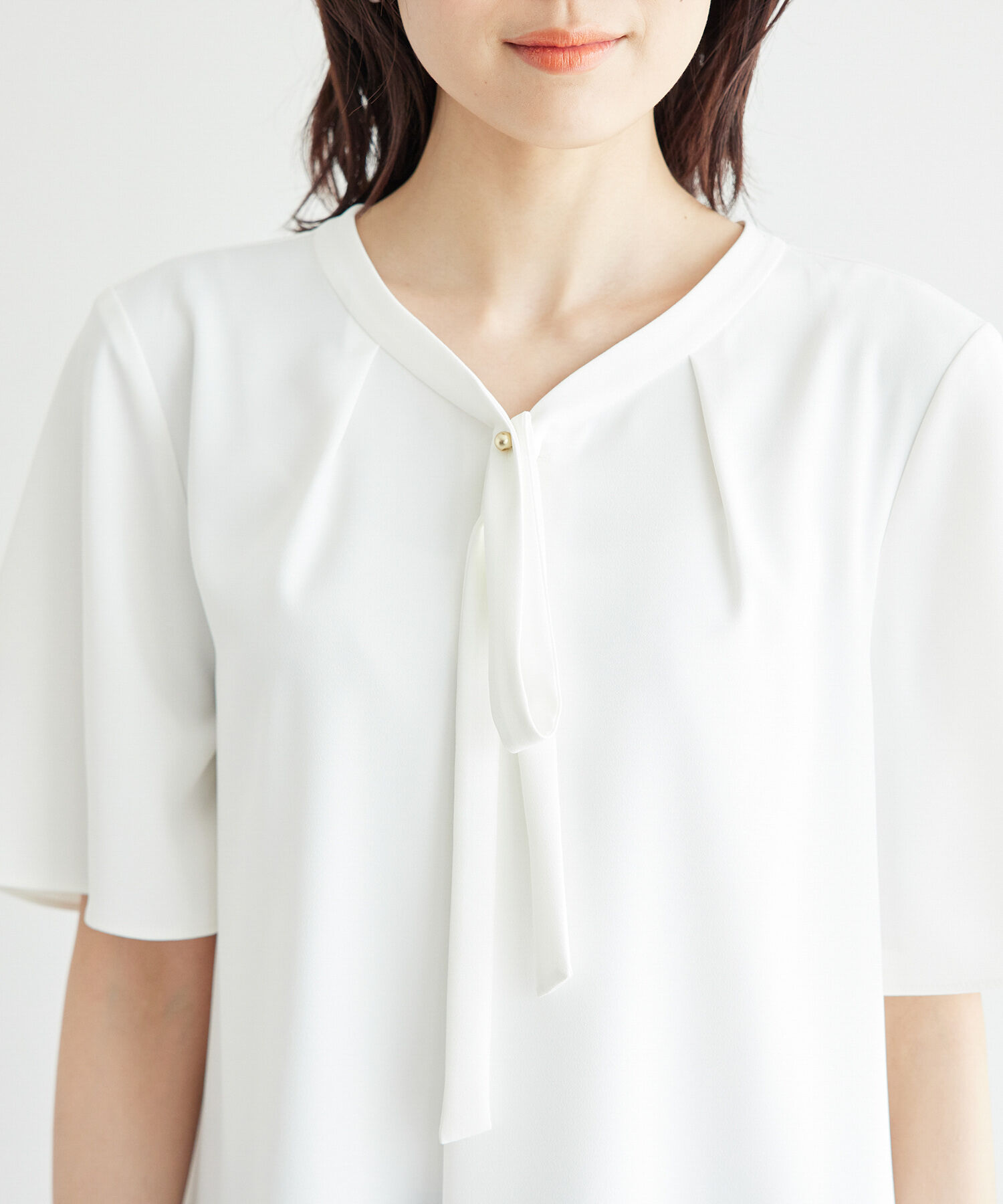 Rope&rsquo;Picnic「2サイズ展開/メタルボタンリボンタイハーフスリーブブラウス」|シャツ・ブラウス|