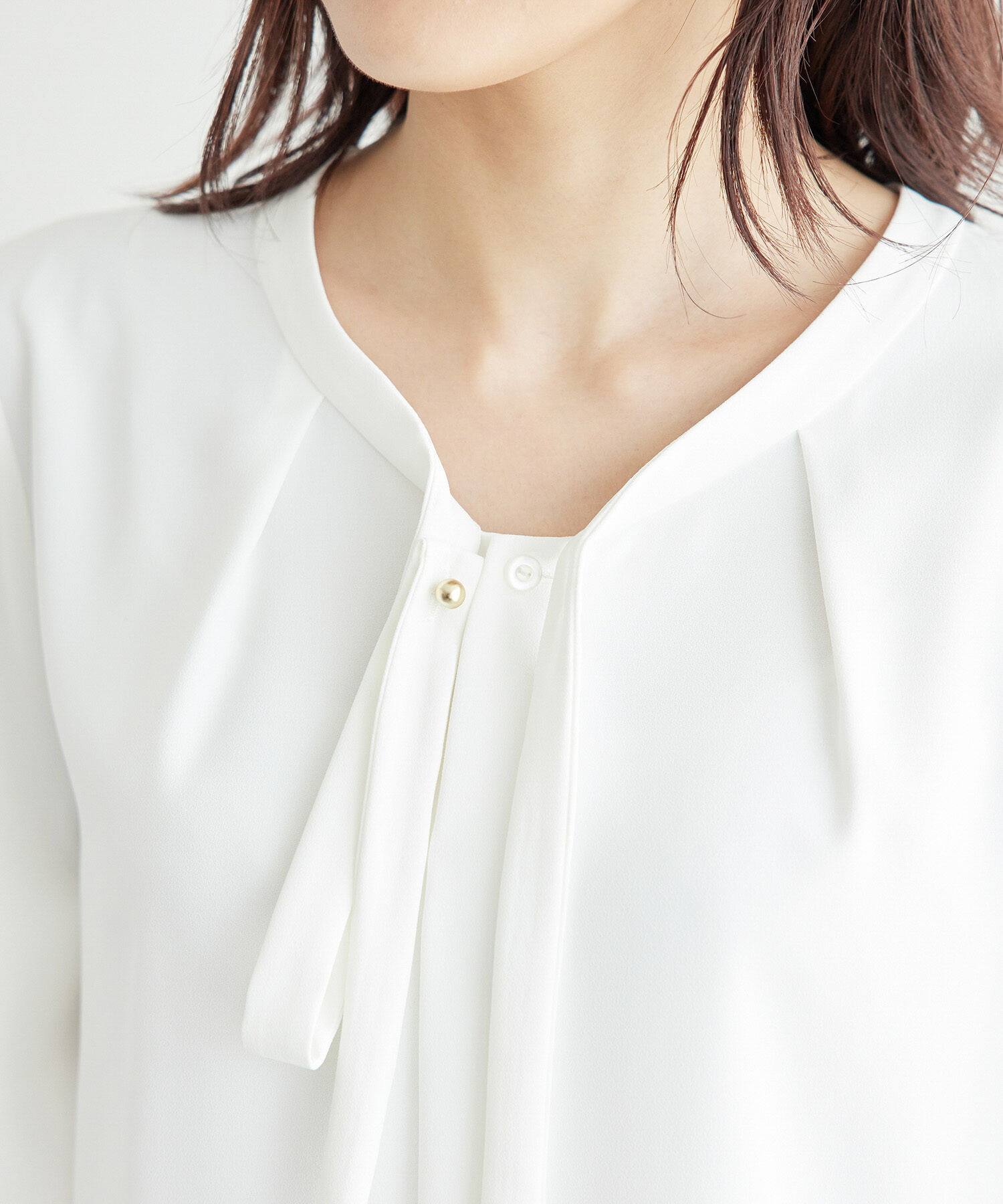 Rope&rsquo;Picnic「2サイズ展開/メタルボタンリボンタイハーフスリーブブラウス」|シャツ・ブラウス|