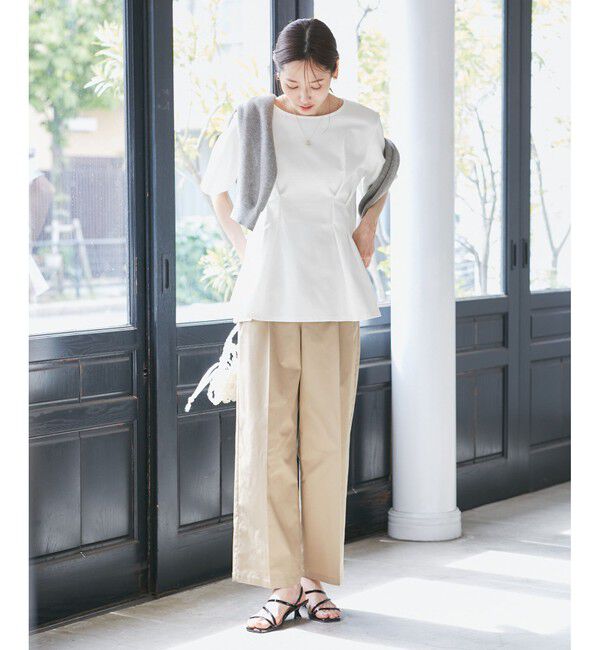 Rope&rsquo;Picnic「(接触冷感&times;UVカット)ウエストタックペプラムトップス」|Tシャツ・カットソー|