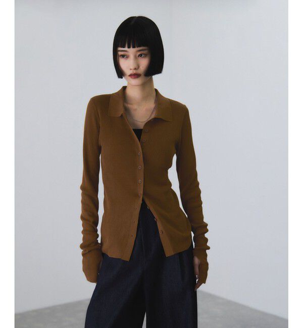 ADAM ET ROPE'「ポロニットリブカーディガン」|カーディガン|