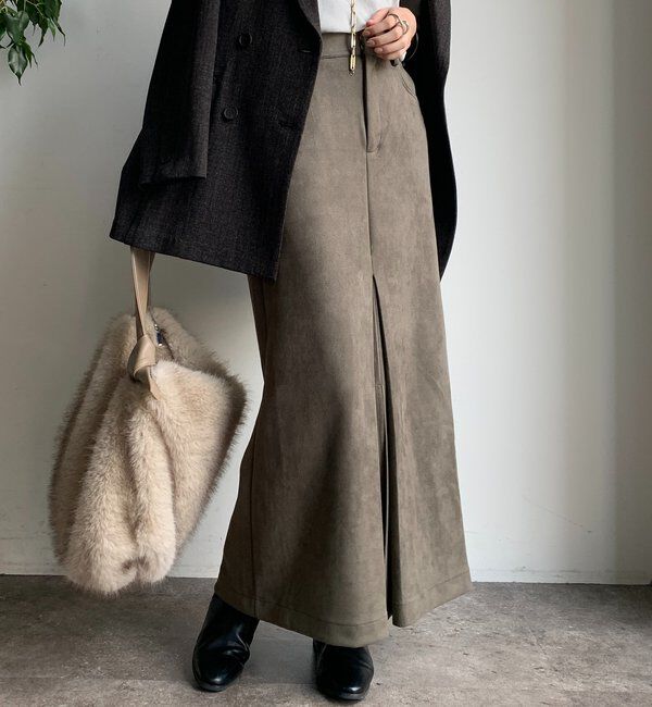  「フェイクスエードフロントスリットタイトスカート」|スカート|オリーブ