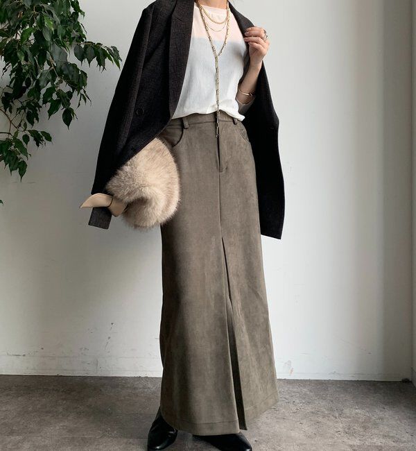  「フェイクスエードフロントスリットタイトスカート」|スカート|
