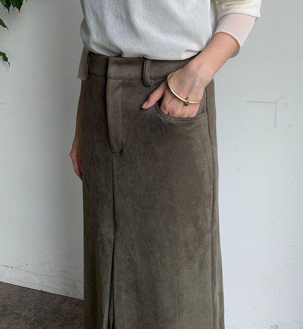  「フェイクスエードフロントスリットタイトスカート」|スカート|