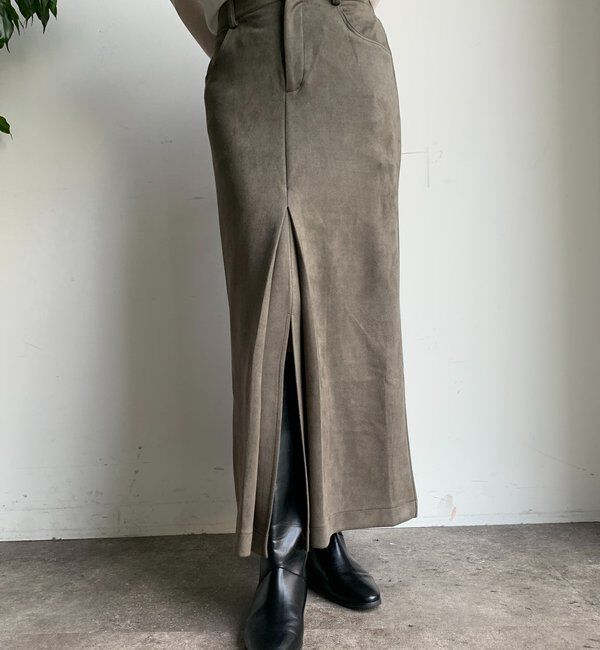  「フェイクスエードフロントスリットタイトスカート」|スカート|