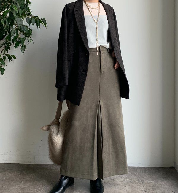  「フェイクスエードフロントスリットタイトスカート」|スカート|