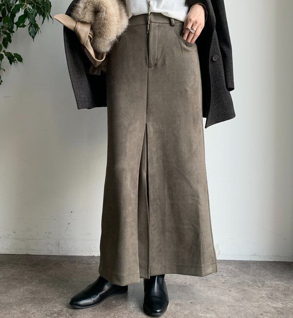  「フェイクスエードフロントスリットタイトスカート」|スカート|