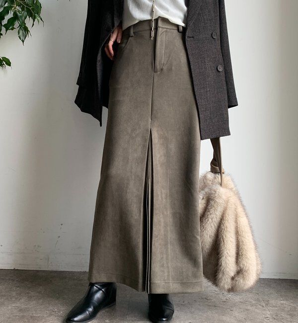  「フェイクスエードフロントスリットタイトスカート」|スカート|