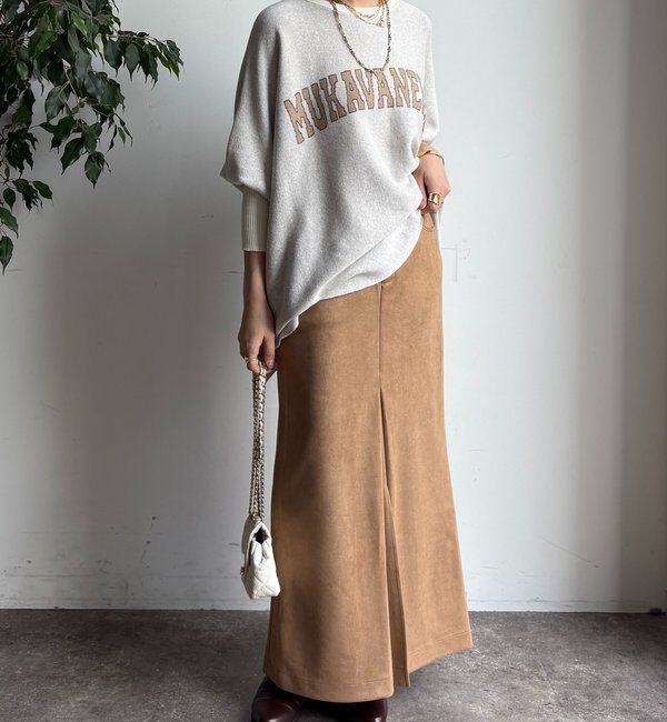  「フェイクスエードフロントスリットタイトスカート」|スカート|