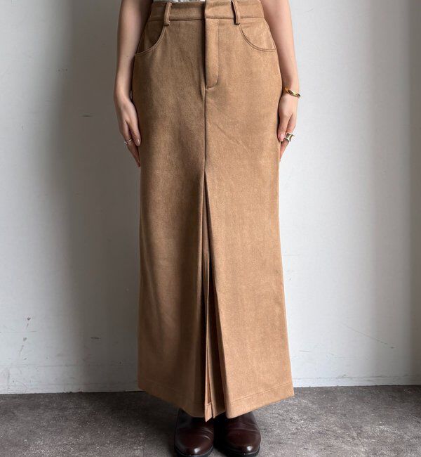  「フェイクスエードフロントスリットタイトスカート」|スカート|