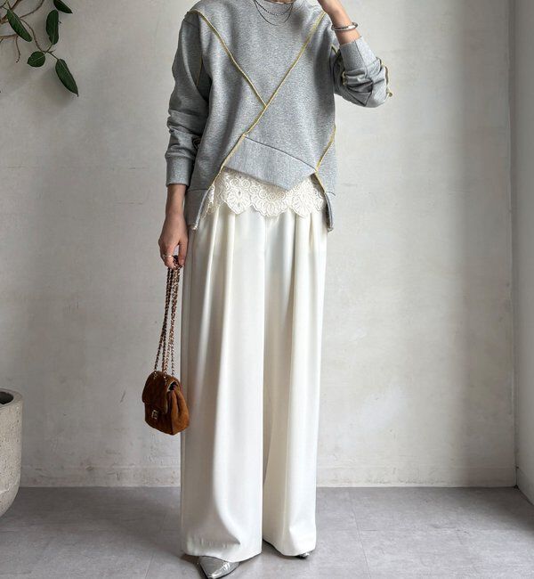  「【WEB限定】裏毛配色ステッチ切替トップス」|Tシャツ・カットソー|