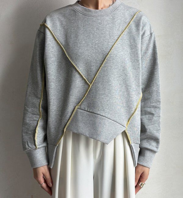  「【WEB限定】裏毛配色ステッチ切替トップス」|Tシャツ・カットソー|