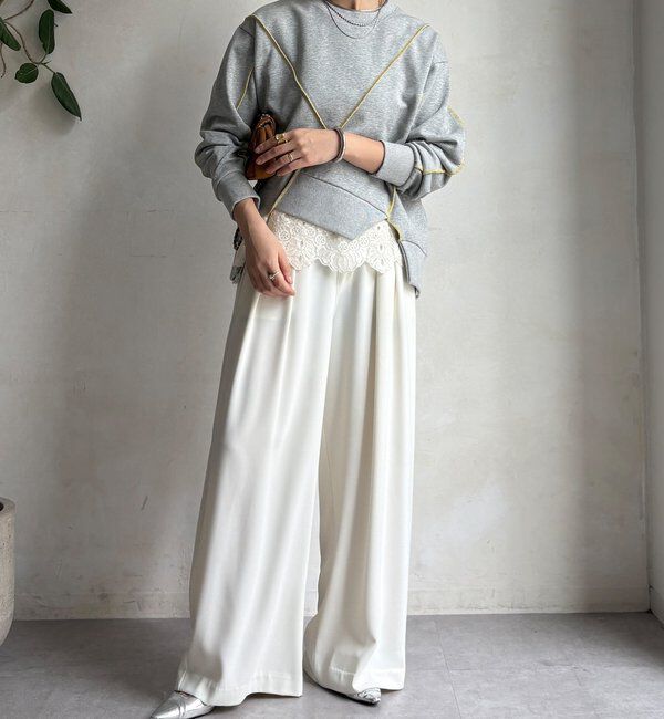  「【WEB限定】裏毛配色ステッチ切替トップス」|Tシャツ・カットソー|